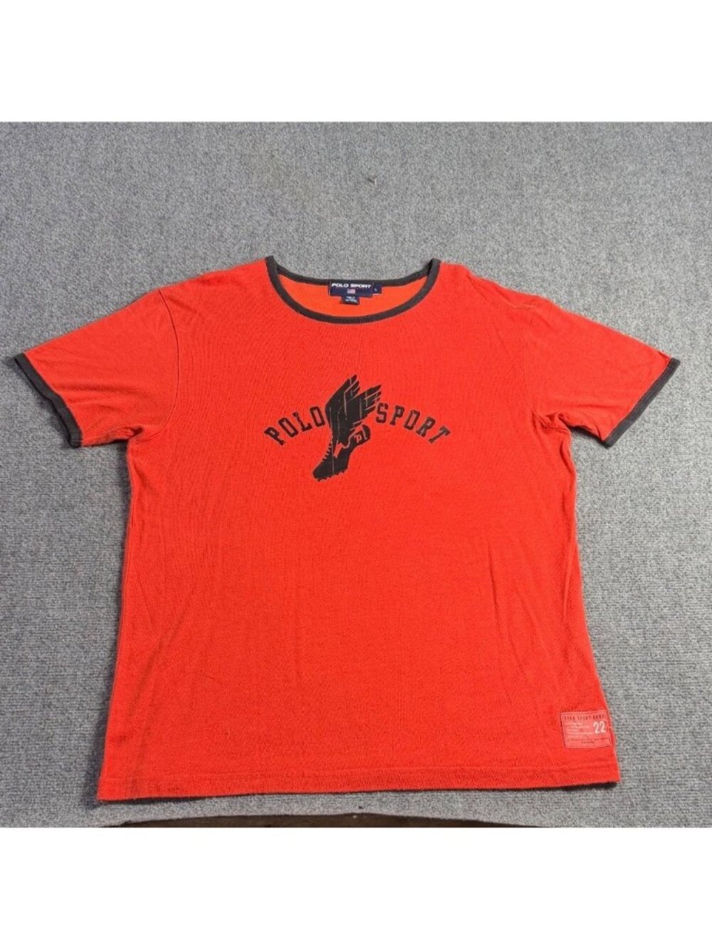 Vintage Polo Ralph Lauren T  Shirt Large Mens Orange Ringer Tee Shoe Wing USA 90